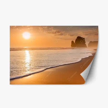 Adesivo riposizionabile tramonto dorato sulla costa • Wallissimo®