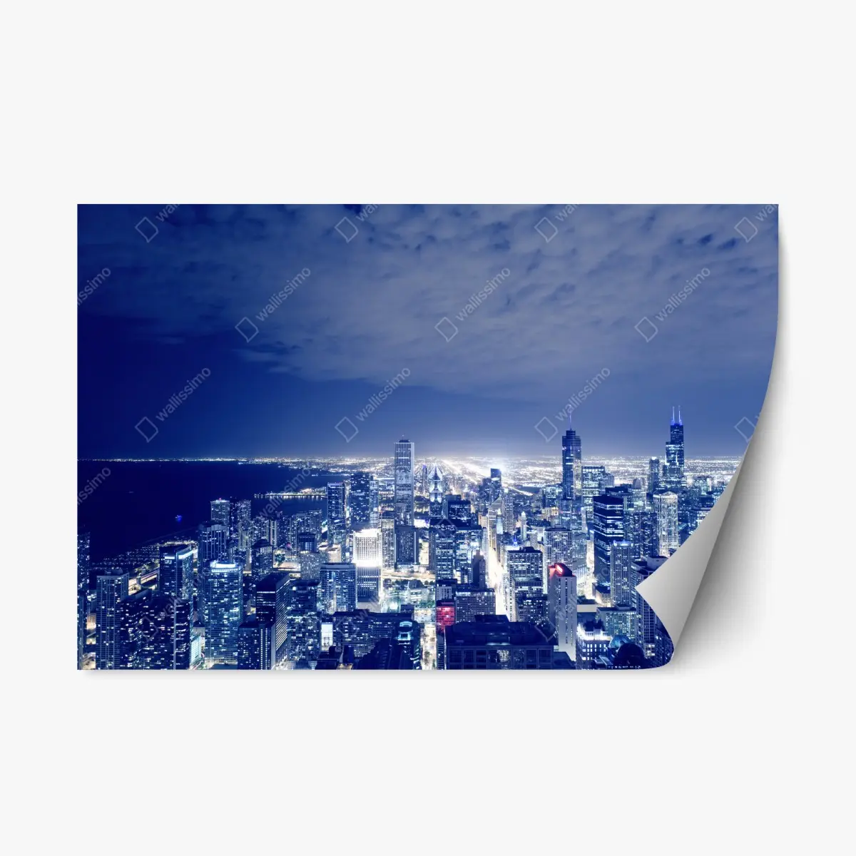 Adesivo riposizionabile vista notturna dello skyline di Chicago • Wallissimo®