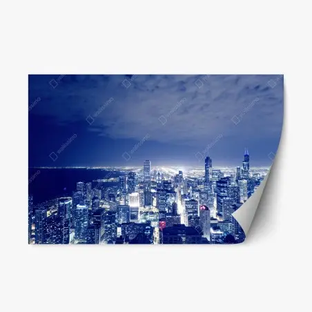 Adesivo riposizionabile vista notturna dello skyline di Chicago • Wallissimo®