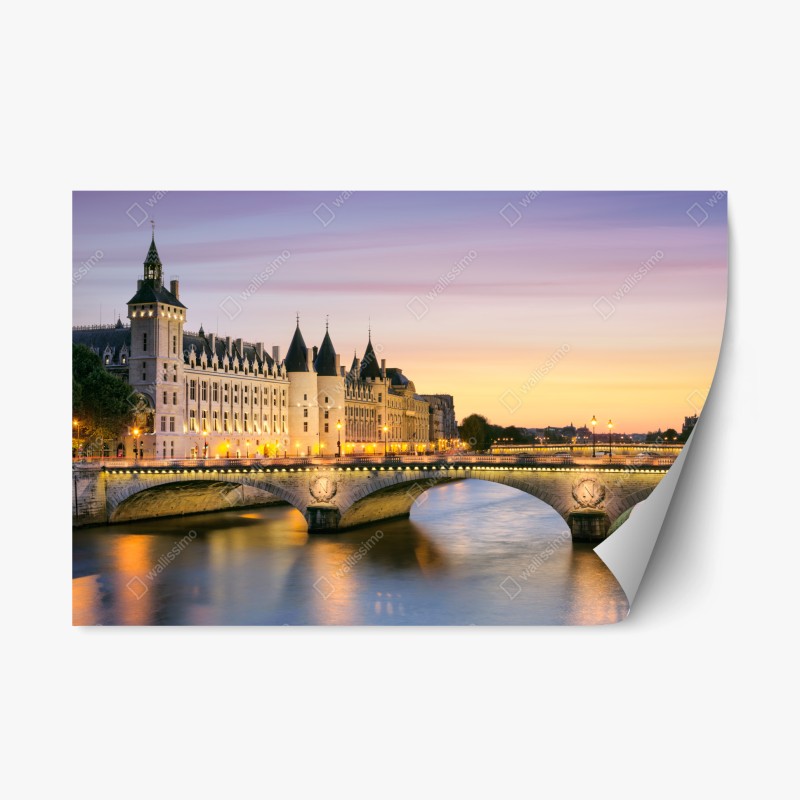 Adesivo riposizionabile tramonto romantico a Parigi sul ponte
