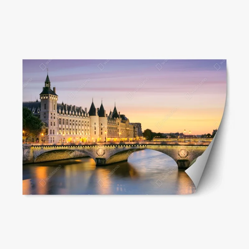 Adesivo riposizionabile tramonto romantico a Parigi sul ponte