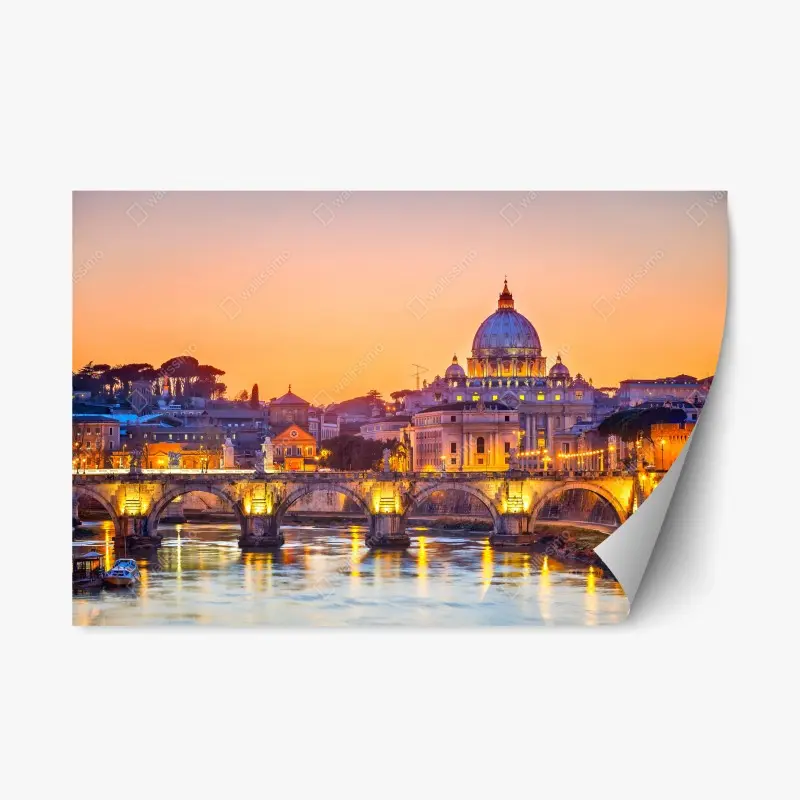 Adesivo riposizionabile panorama al tramonto di Roma con la cupola di San Pietro