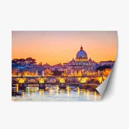Adesivo riposizionabile panorama al tramonto di Roma con la cupola di San Pietro • Wallissimo®