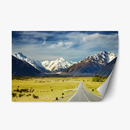 Adesivo riposizionabile strada verso le Alpi Meridionali, Nuova Zelanda • Wallissimo®