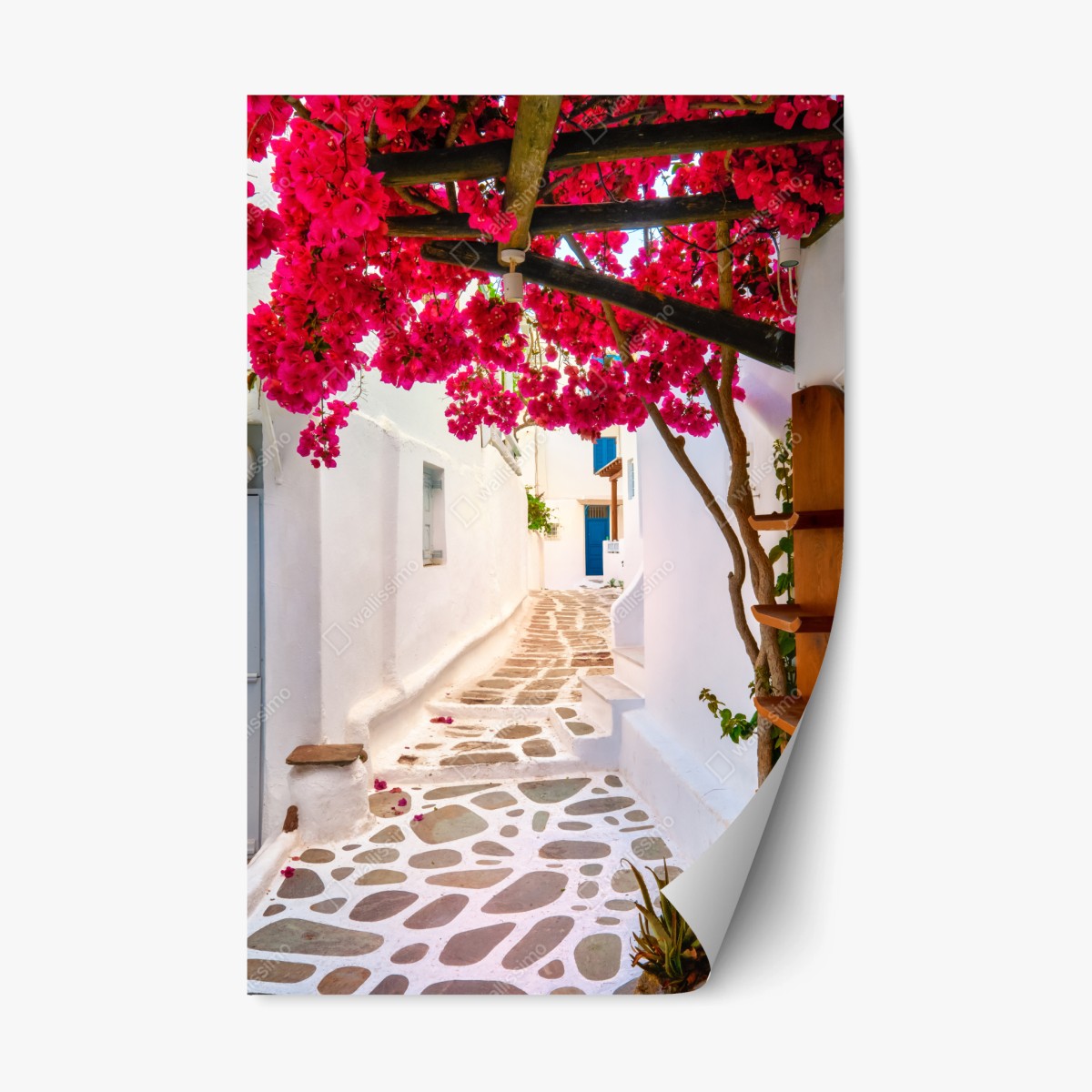 Adesivo riposizionabile vicolo fiorito mediterraneo con bouganville • Wallissimo® Adesivo riposizionabile vicolo fiorito mediterraneo con bouganville • Wallissimo®