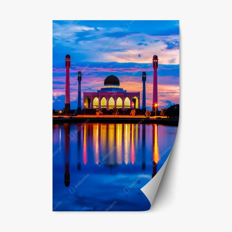 Adesivo riposizionabile moschea centrale di Songkhla al tramonto