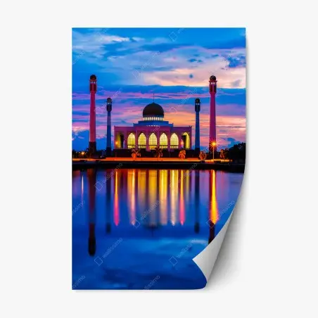 Adesivo riposizionabile moschea centrale di Songkhla al tramonto • Wallissimo®