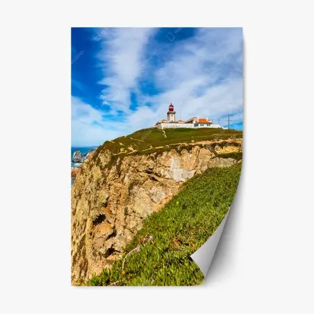 Adesivo riposizionabile faro di Cabo da Roca sulle scogliere atlantiche • Wallissimo®