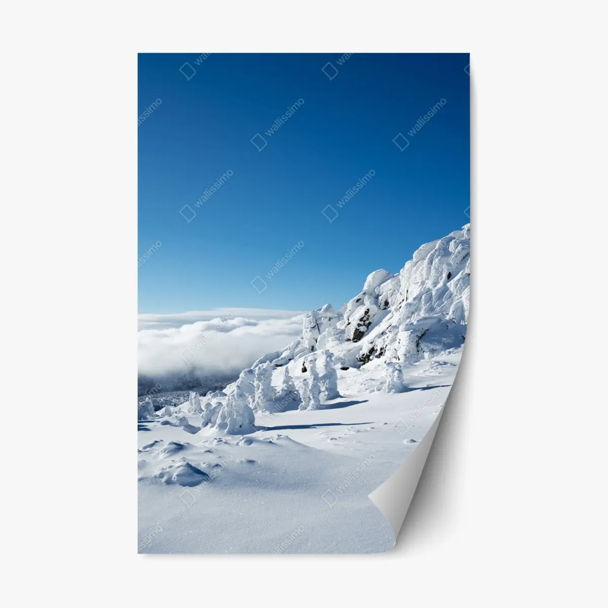 Adesivo riposizionabile panorama invernale dalle cime innevate • Wallissimo®