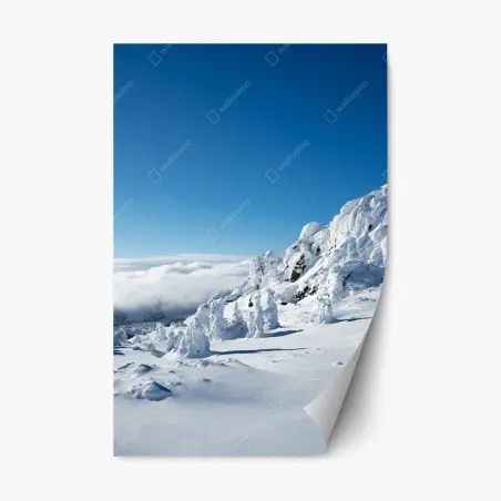Adesivo riposizionabile panorama invernale dalle cime innevate • Wallissimo®