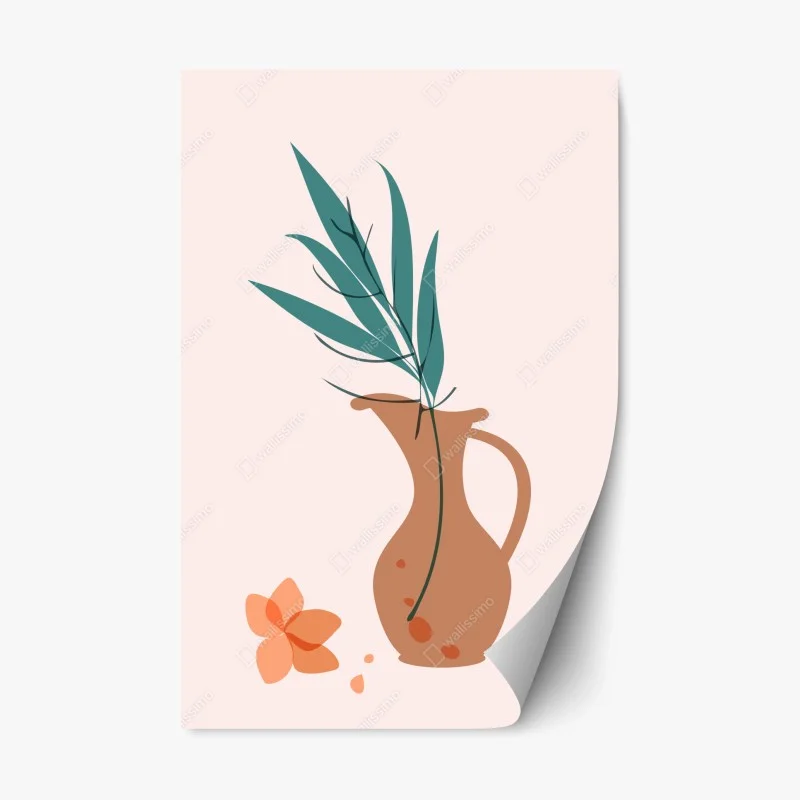 Adesivo riposizionabile composizione botanica in vaso di terracotta