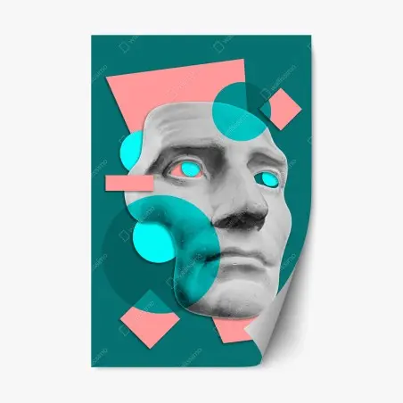 Adesivo riposizionabile volto classico in collage geometrico • Wallissimo®
