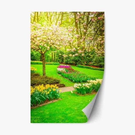 Adesivo riposizionabile giardino primaverile in fiore • Wallissimo®