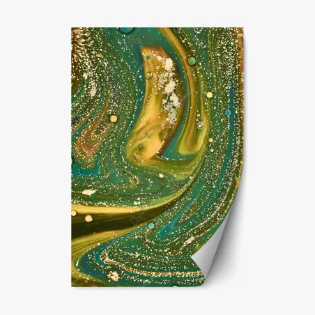 Adesivo riposizionabile marmo fluido verde e oro • Wallissimo®