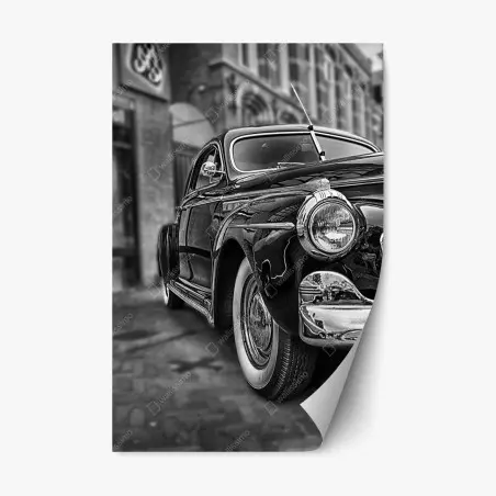Adesivo riposizionabile eleganza automobilistica d'epoca in bianco e nero • Wallissimo®