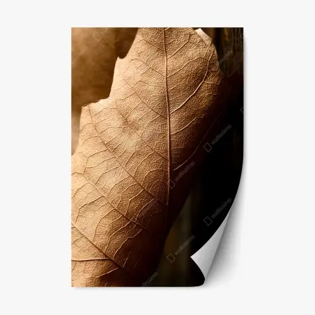 Adesivo riposizionabile foglia secca texture e venature dorate • Wallissimo®
