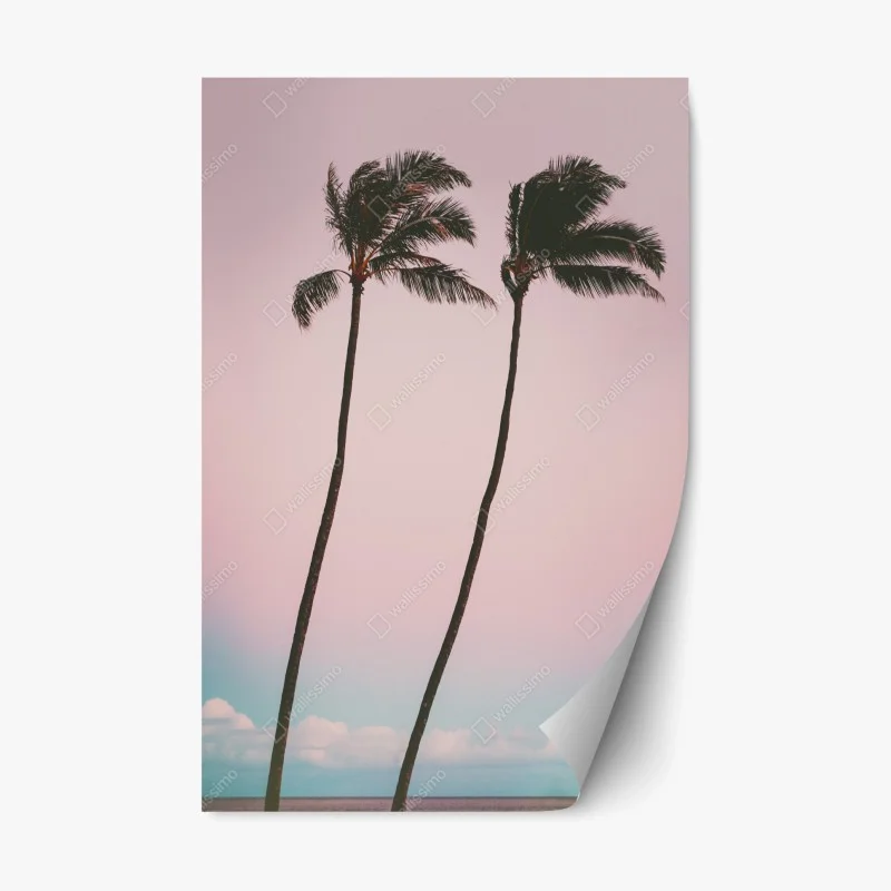 Adesivo riposizionabile paesaggio tropicale minimal con palme al tramonto