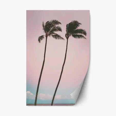 Adesivo riposizionabile paesaggio tropicale minimal con palme al tramonto • Wallissimo®