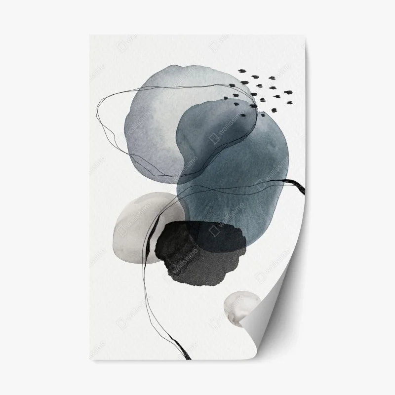 Adesivo riposizionabile composizione astratta in acquerello blu e grigio