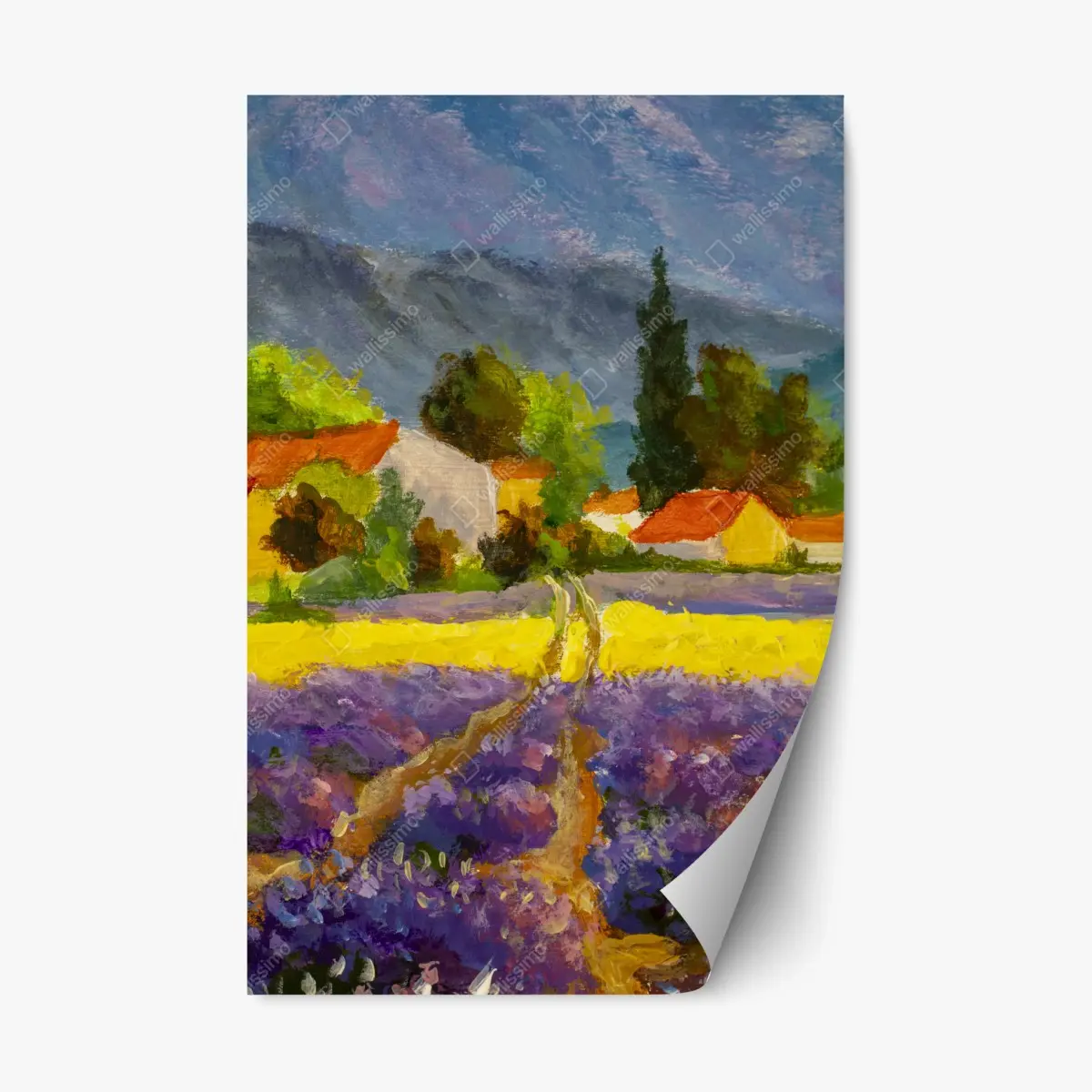 Adesivo riposizionabile tramonto sui campi di lavanda • Wallissimo®