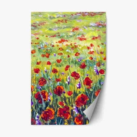 Adesivo riposizionabile campo di papaveri impressionista • Wallissimo®