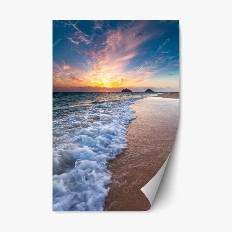 Adesivo riposizionabile tramonto sulle onde della spiaggia