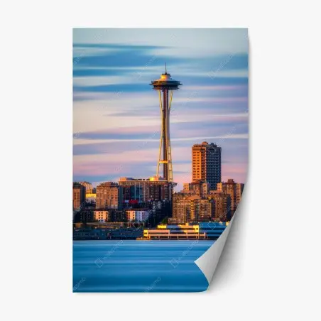 Adesivo riposizionabile tramonto sulla Space Needle di Seattle • Wallissimo®