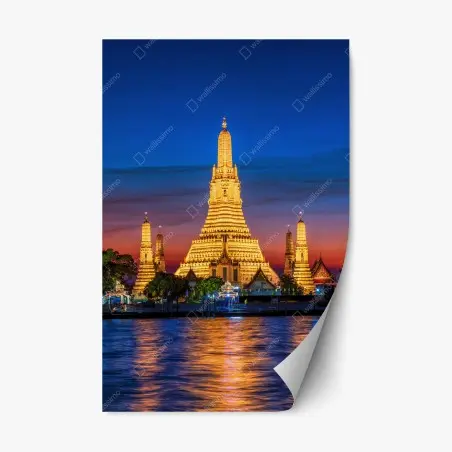 Adesivo riposizionabile suggestiva vista notturna di Wat Arun • Wallissimo®