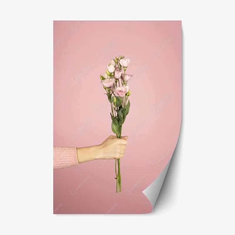 Adesivo riposizionabile bouquet rosa elegante su sfondo pastello