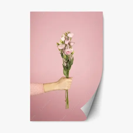Adesivo riposizionabile bouquet rosa elegante su sfondo pastello • Wallissimo®
