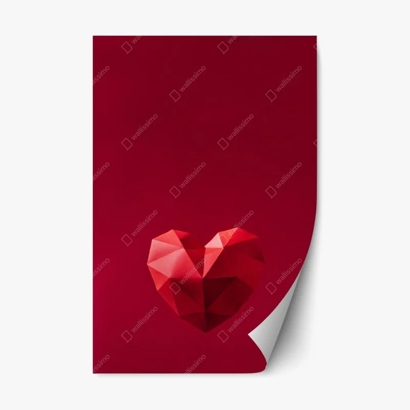 Adesivo riposizionabile cuore geometrico rosso su sfondo minimalista
