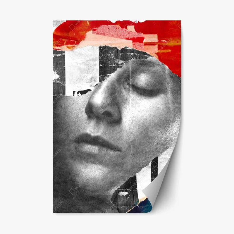 Adesivo riposizionabile volto sognante in collage astratto