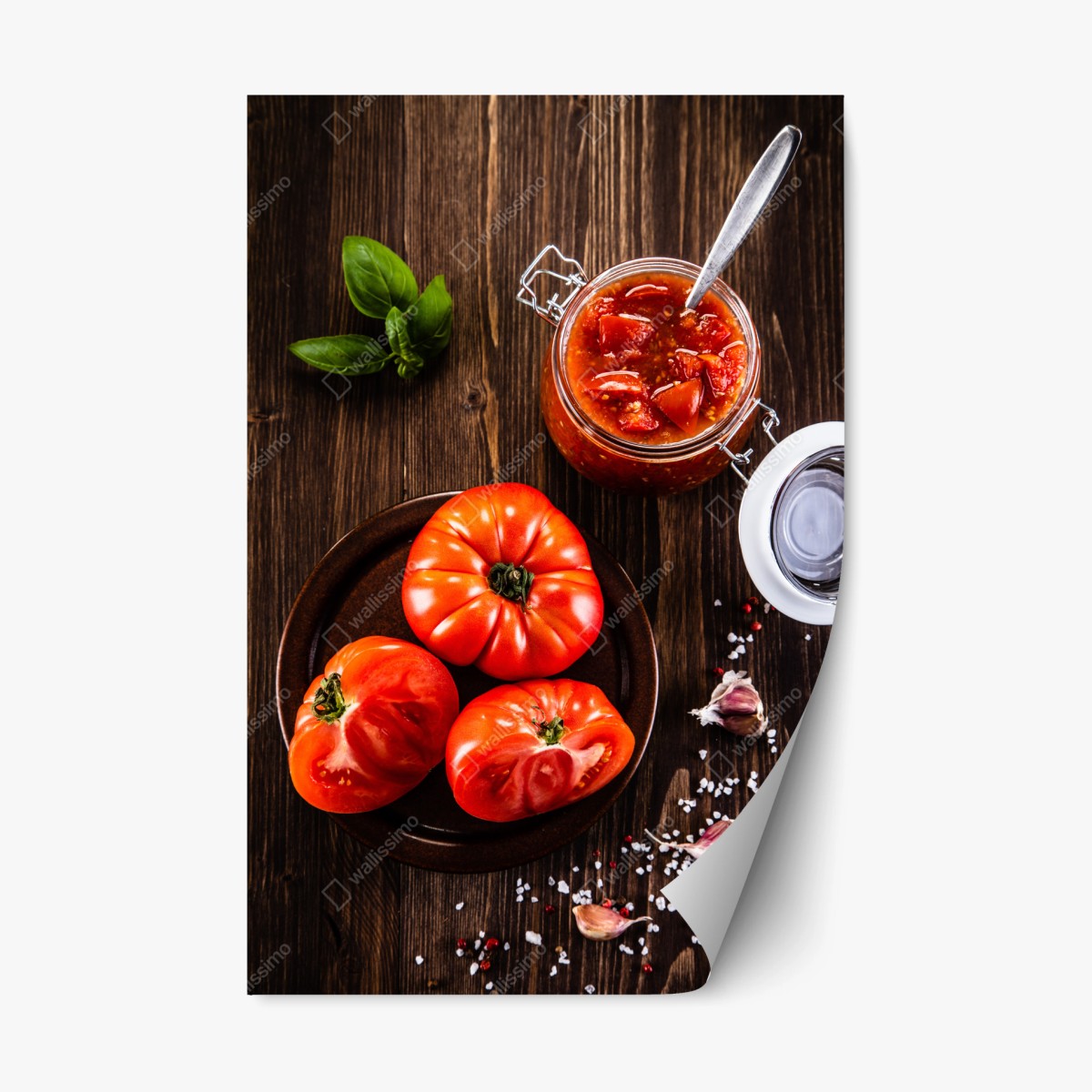 Adesivo riposizionabile pomodori rustici con salsa e basilico • Wallissimo®