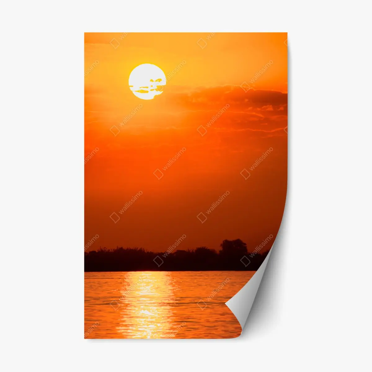 Adesivo riposizionabile tramonto infuocato sul lago • Wallissimo®