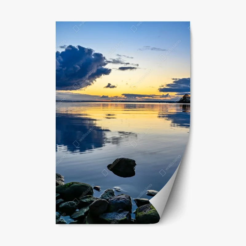 Adesivo riposizionabile tramonto sul lago con riflessi dorati