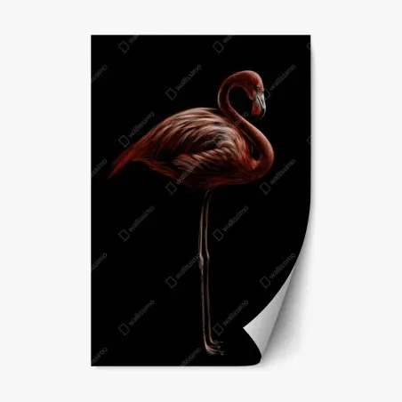 Adesivo riposizionabile fenicottero rosso su sfondo nero • Wallissimo®