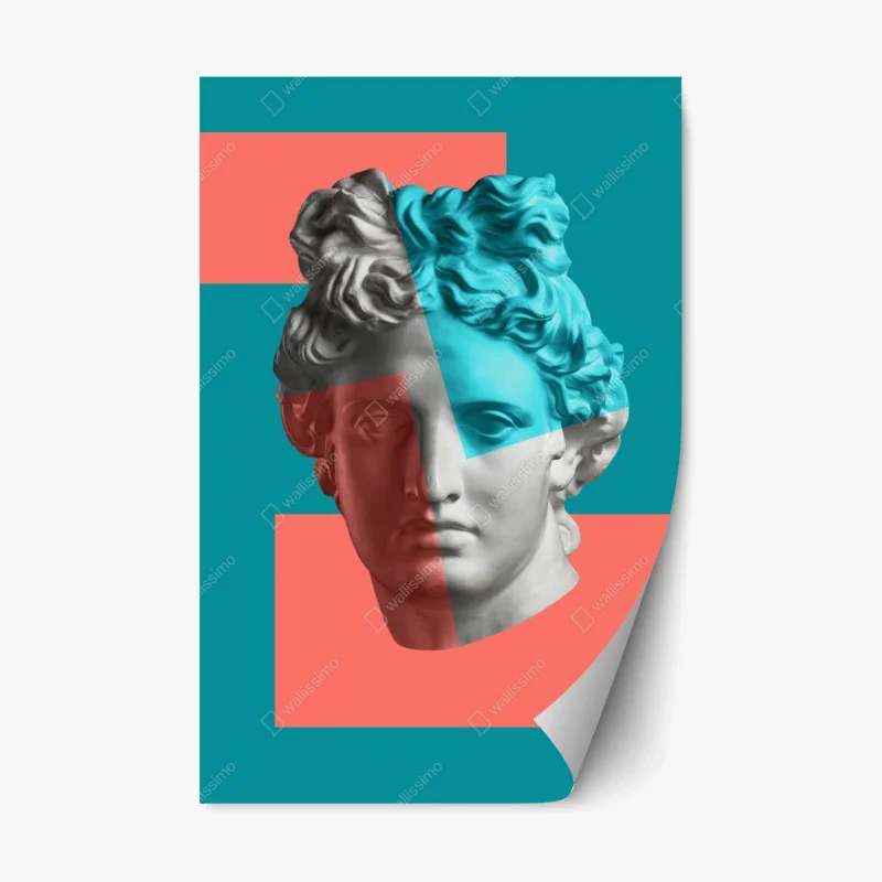 Adesivo riposizionabile busto classico in chiave pop su sfondo colorato