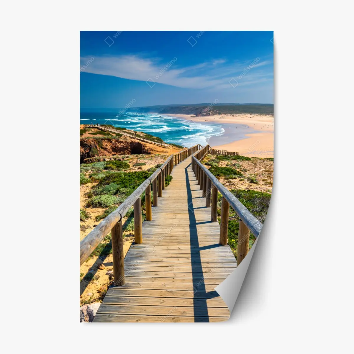 Adesivo riposizionabile passerella verso l'oceano a Praia da Bordeira • Wallissimo®