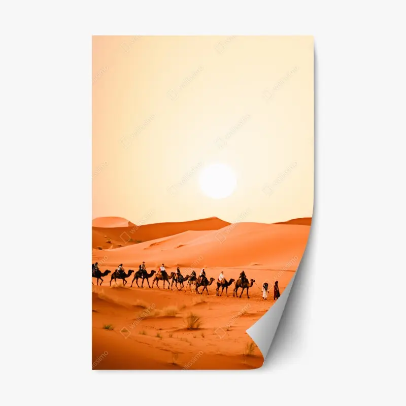 Adesivo riposizionabile carovana nel deserto al tramonto
