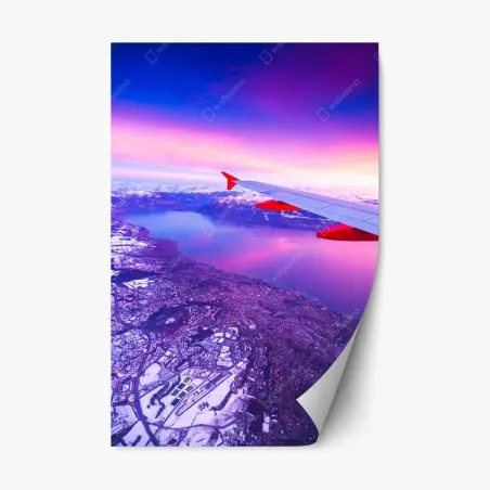 Adesivo riposizionabile panorama aereo sul lago al tramonto • Wallissimo®