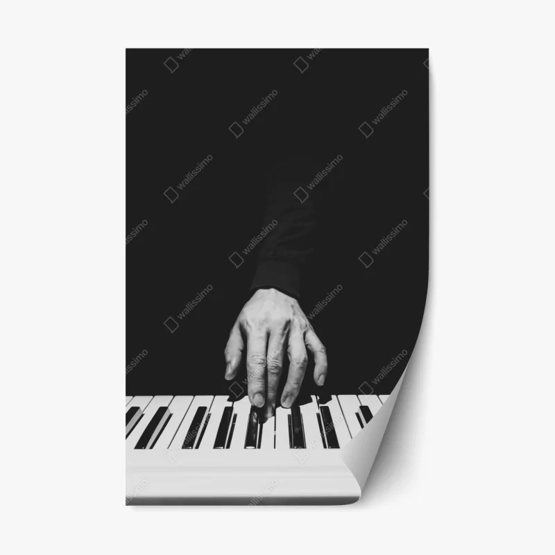 Adesivo riposizionabile mano sul pianoforte in bianco e nero