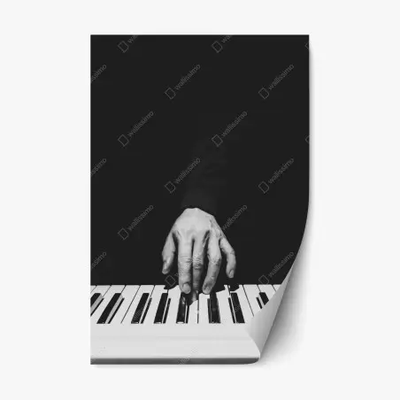 Adesivo riposizionabile mano sul pianoforte in bianco e nero • Wallissimo®