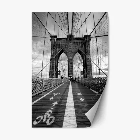 Adesivo riposizionabile ponte di Brooklyn: prospettiva in bianco e nero • Wallissimo®
