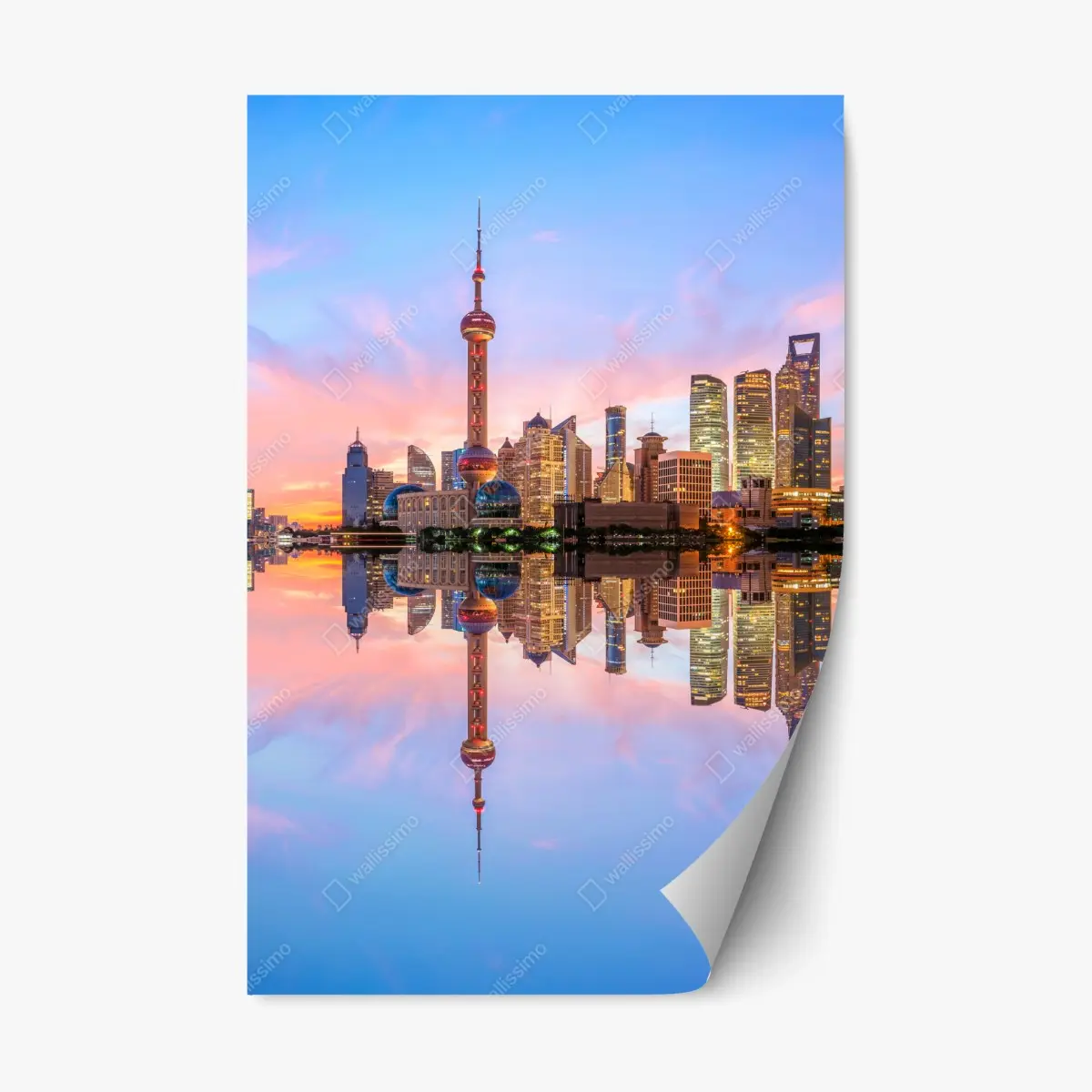 Adesivo riposizionabile orizzonte di Shanghai al tramonto • Wallissimo®
