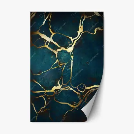 Adesivo riposizionabile eleganza astratta blu e oro • Wallissimo®