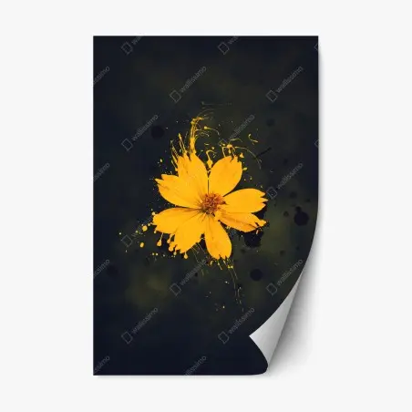 Adesivo riposizionabile fiore giallo su sfondo scuro in stile splash • Wallissimo®