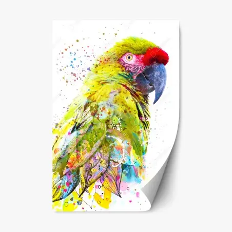 Adesivo riposizionabile pappagallo tropicale in acquerello vibrante • Wallissimo®