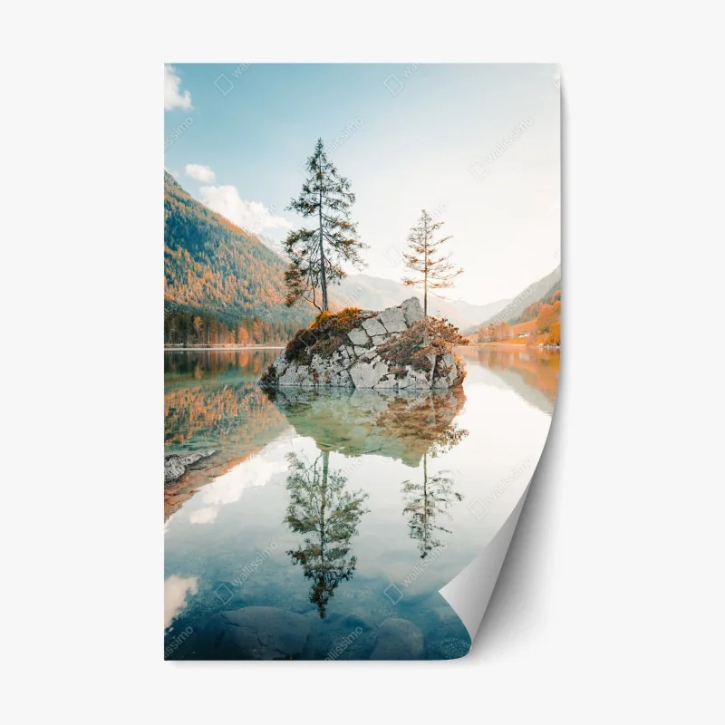 Adesivo riposizionabile riflessi al tramonto sull'isola del lago Hintersee