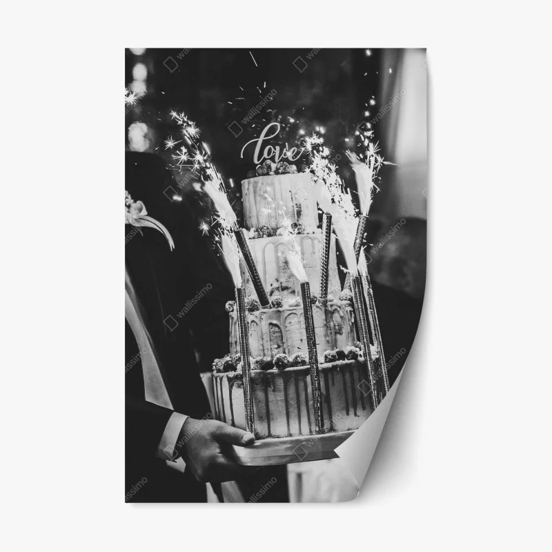 Adesivo riposizionabile torta nuziale romantica in bianco e nero