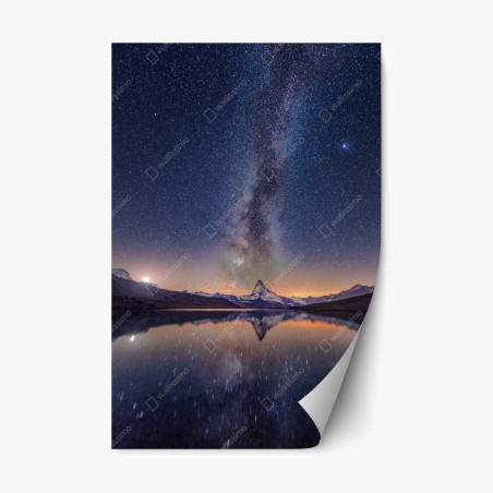Adesivo riposizionabile via lattea e montagna riflessa • Wallissimo®